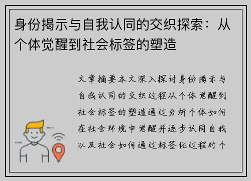 身份揭示与自我认同的交织探索：从个体觉醒到社会标签的塑造
